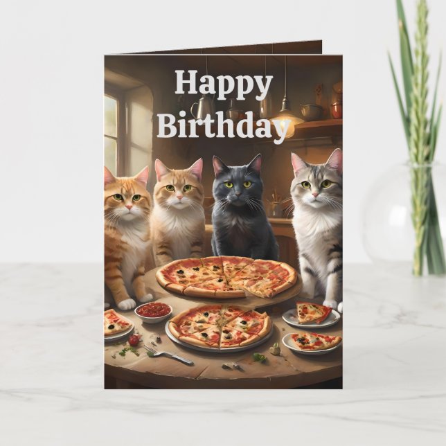 Pizza Loving Cats, Cartão de Aniversário (Frente)