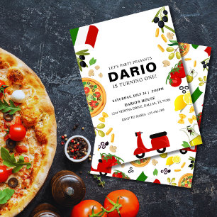 Pizza Moderna e Convite de Aniversário Italiano Ve