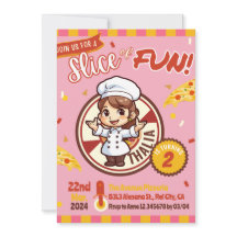 Pizza Moderna Rosa Convite de Aniversário