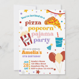 Pizza Popcorn e Pijamas Convite de Aniversário