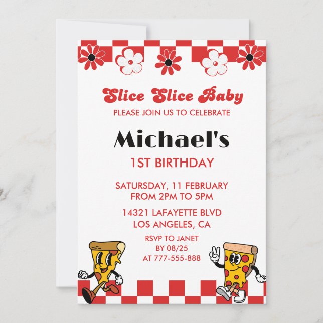 Pizza primeiro aniversario Convites Fatia Fatia Fa (Frente)