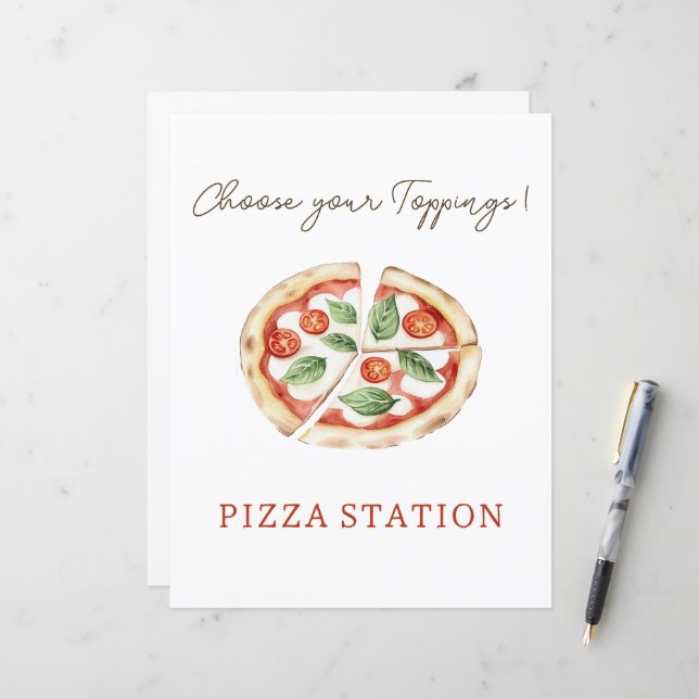 Pizza Station Custom Table Sign (Frente/Verso In Situ)