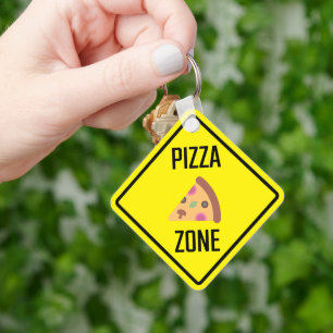 Pizza Zone Metal Square Chaveiro