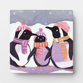 Placa Amigos Pinguins de Natal | Aquarela de Inverno