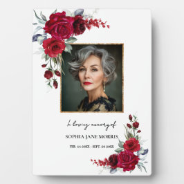 Placa Burgundy Red Roses Memorial Photo Plaque
