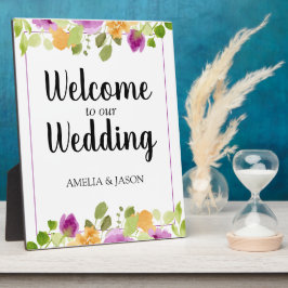 Placa Casamento Floral de Purple Watercolor Plaque