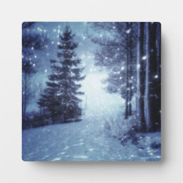 Placa Cena de inverno da Floresta Mágica Azul Lua