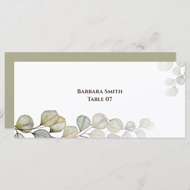 Placa Colocada De Casamento Eucalyptus Watercolor (Frente/Verso)