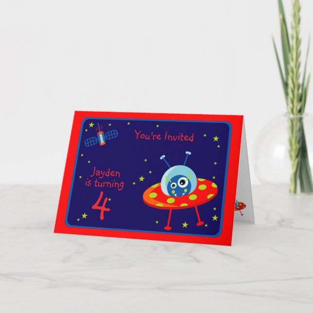 Placa Convite de aniversário do espaçador de alien (Frente)