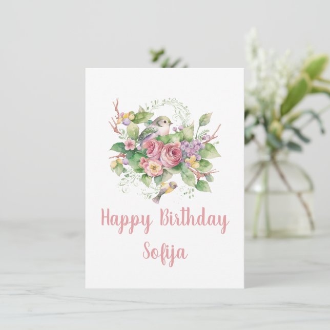 Placa d'água Rosa verde de flor de aves (Em pé/Frente)