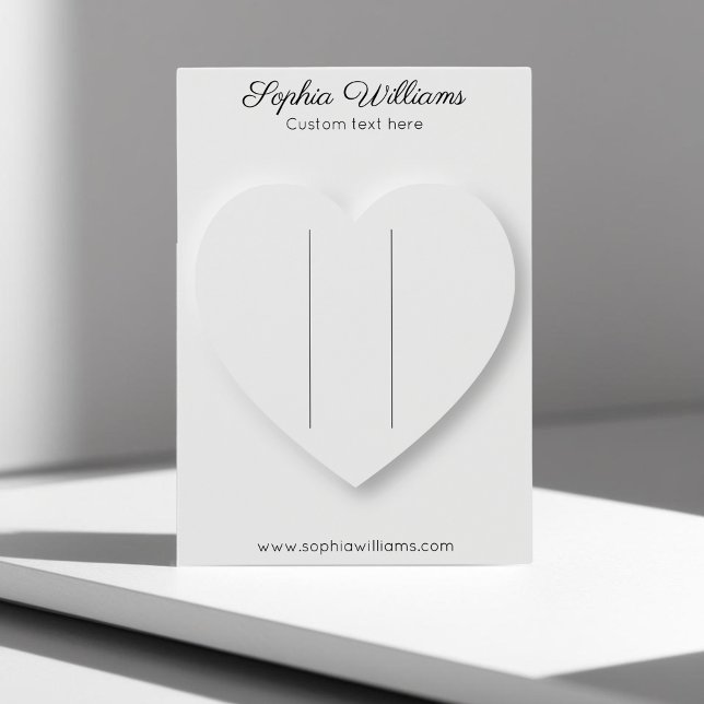 Placa de afixação mínima do coração 3D (hairpin or hair clips display card, vertical mighty 3,2x2,5 inch. white shadow heart design)