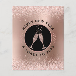Placa de Ano Novo de Champanhe Dourada com Rosa de