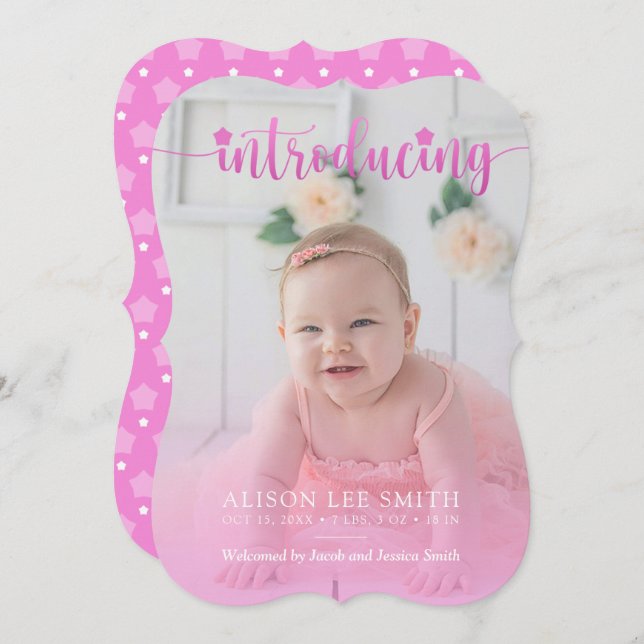 Placa de Anúncio de Nascimento, Rosa Glamorosa e E (Frente/Verso)