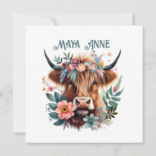 Placa de Aquarela Floral de Vaca Highland Boho