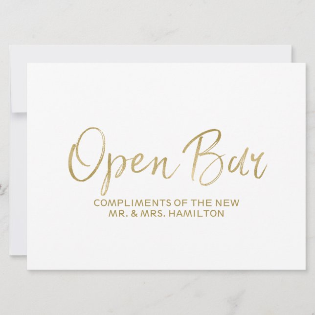 Placa de "Bar Aberto" de Casamento | Estilo Dourad (Frente)
