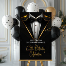 Placa de Boas-Vindas de Aniversário Tuxedo Preto e