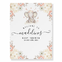 Placa de Boas-Vindas de Bebê Elefante Menina