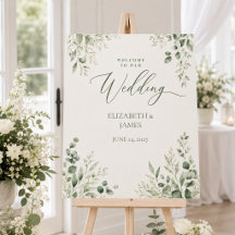 Placa de Boas-Vindas de Casamento Botânico Sage Mi