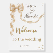 Placa de Boas-Vindas de Casamento com Laço de Seda