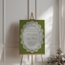 Placa de Boas-Vindas de Casamento em Renda Verde O