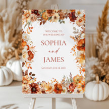 Placa de Boas-Vindas de Casamento Floral Outono Rú