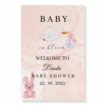 Placa de Boas-Vindas para Chá de Bebê Elegante Bab