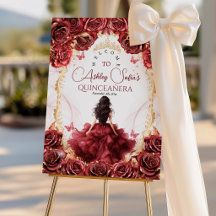 Placa de Boas-Vindas Quinceañera Vermelho Borgonha