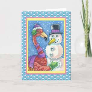 PLACA DE CARTÕES DE NATAL DE PINK FLAMINGO SNOWMA