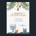 Placa de Cartões de natal Feliz Tudo<br><div class="desc">Um cartão de feriado para todos os que possuem Enfeites de natal de galhos de pinheiros, uma menorah, sonhos e um presente. (Vetor criado por freepik - www.freepik.com). O cartão é fácil de personalizar com seu texto, fonte, cor da fonte, forma de papel e escolha do tipo de papel. Não...</div>