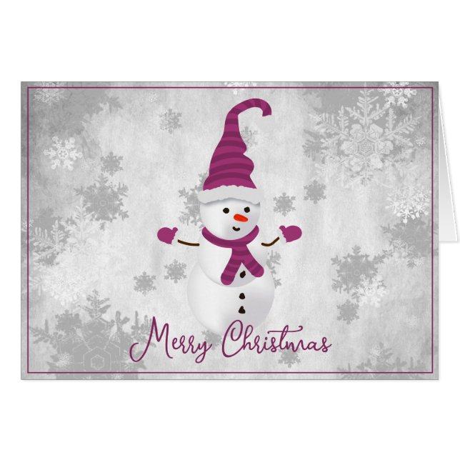 Placa de Cartões de natal Magenta Cute Snowman (Frente Horizontal)
