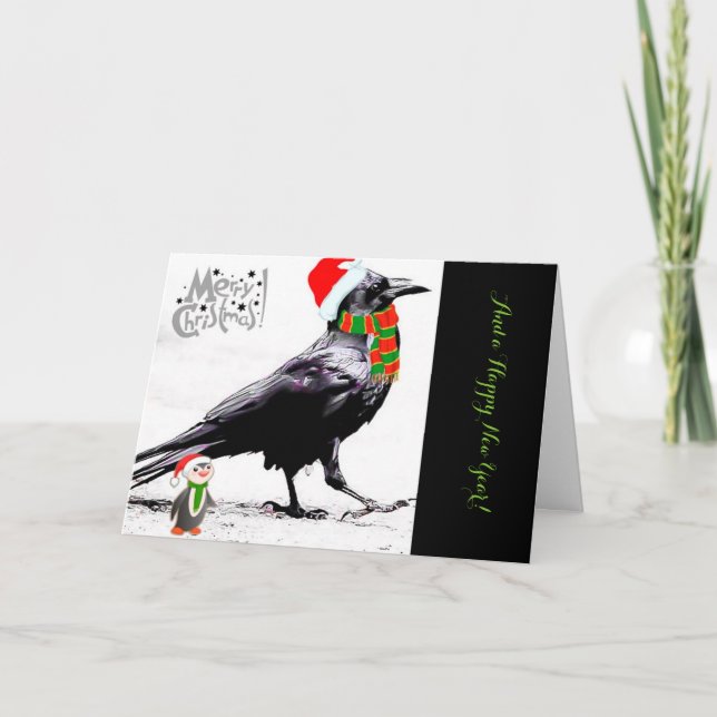 Placa de Cartões de natal Raven para papais noeis (Frente)