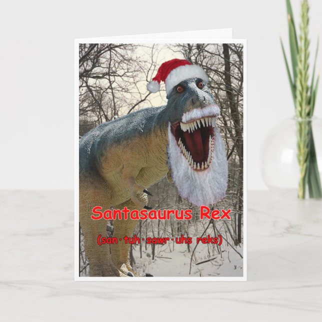 Placa de Cartões de natal Santasaurus Rex com Vers (Frente)