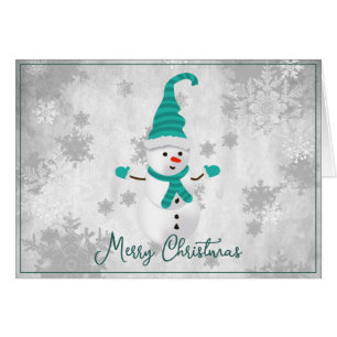 Placa de Cartões de natal Teal Cute Snowman
