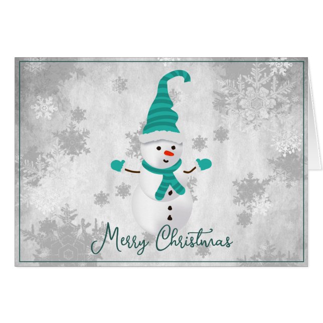 Placa de Cartões de natal Teal Cute Snowman (Frente Horizontal)