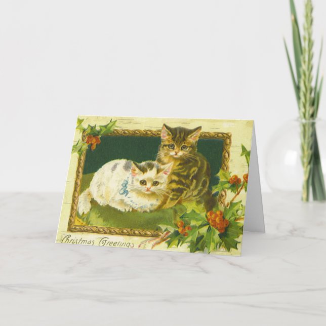 Placa de Cartões de natal Vintage Kitten (Frente)