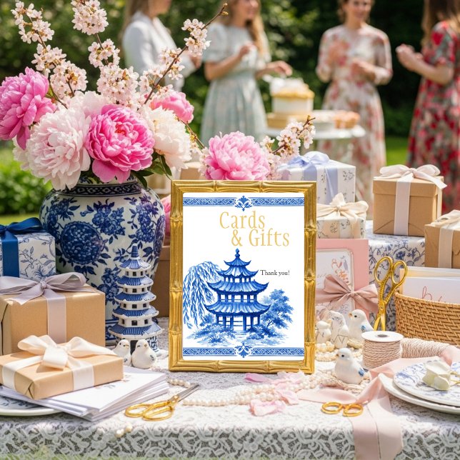 Placa de Cartões e Presentes Blue Chinoiserie (Blue Chinoiserie Cards & Gifts Sign)