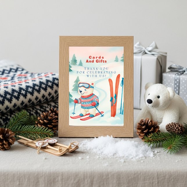 Placa de cartões e presentes de urso polar de esqu (Après Bébé Ski baby Polar Bear Cards & Gifts Sign)