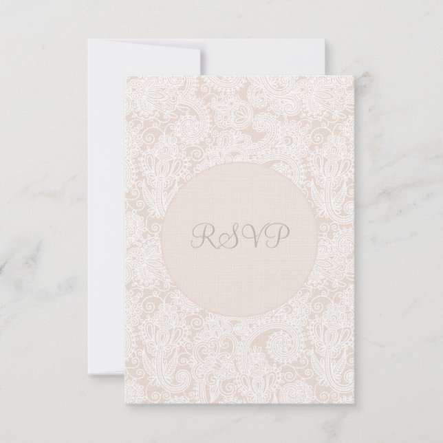Placa de Casamento de Ivory Lace de Champagne RSVP (Frente)