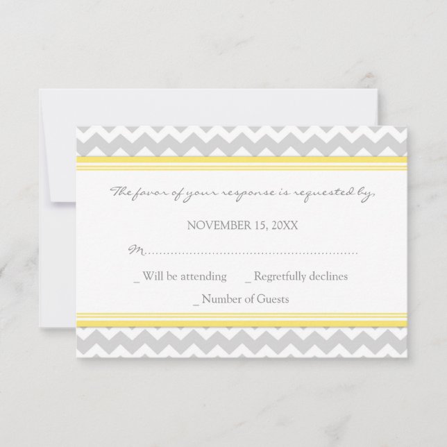 Placa de Casamento RSVP Chevron Amarelo da cinza (Frente)