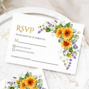 Placa de Casamento RSVP de Girassóis e Lavandas Ru