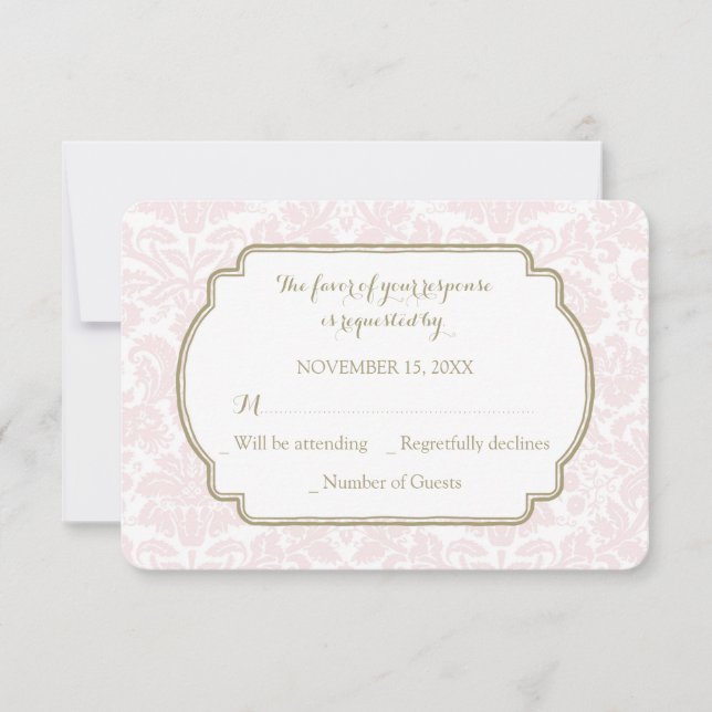 Placa de Casamento RSVP RSVP de Damasco Rosa-Rosa- (Frente)