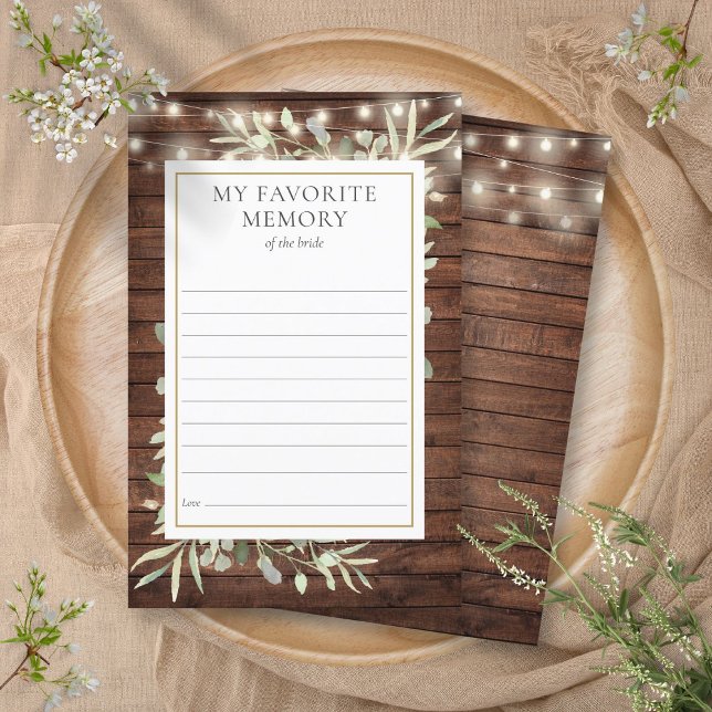 Placa de Chá de panela verde de memória favorita r (Rustic Favorite Memory Greenery Bridal Shower Card)