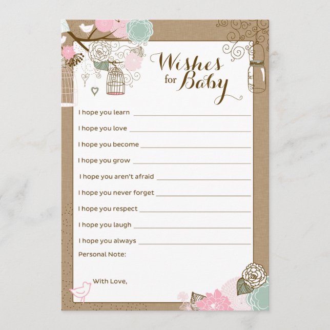 Placa de conselho do chá de fraldas - Gaiolas e fr (Frente)