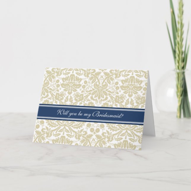 Placa de Convite Bridesmaid para Tan Damask (Frente)