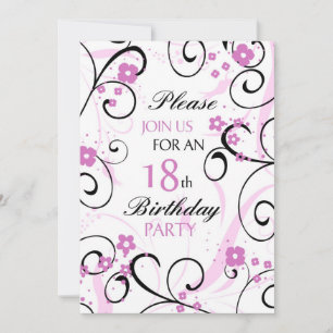 Placa de Convite de aniversário 18 Pink Swirls