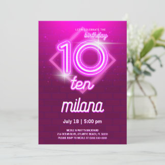 Placa de Convite de aniversário Neon 10th rosa