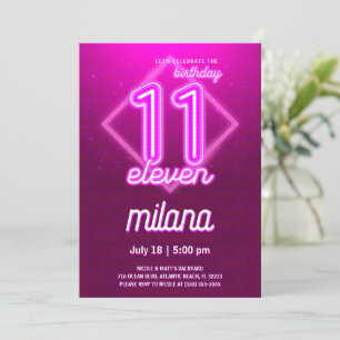 Placa de Convite de aniversário Neon-11 rosa