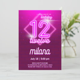 Placa de Convite de aniversário Neon-12 rosa