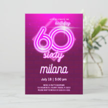 Placa de Convite de aniversário Neon 60th rosa