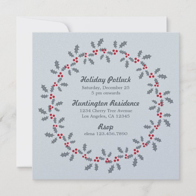 Placa de Convite de festas Holly Wreath Holiday Po (Frente)